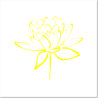 Lotus Flower Calligraphy (Yellow) Posters and Art